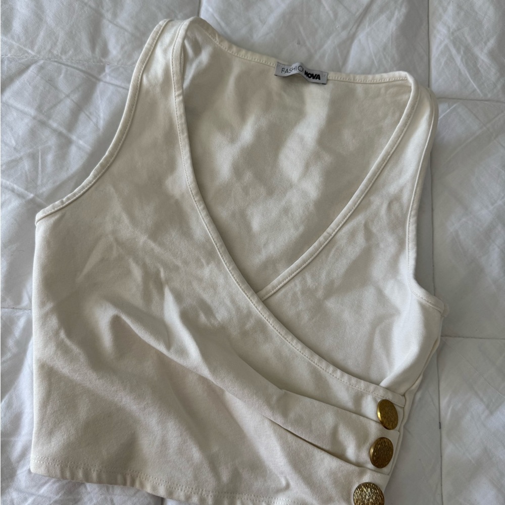 Fashion Nova Ivory Wrap Tank with Gold Accents